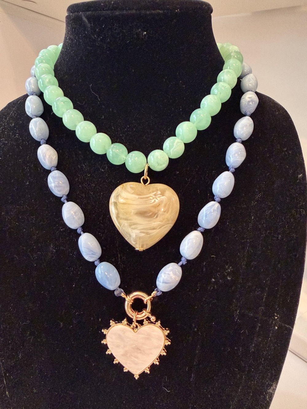 Green Beaded Heart Pendant Necklace by